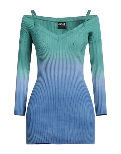 Shop Versace Jeans Couture Woman Mini Dress Turquoise Size S Cotton, Elastane In Blue