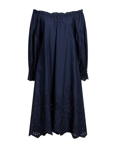 Shop Loretta Caponi Woman Midi Dress Navy Blue Size M Cotton, Polyamide