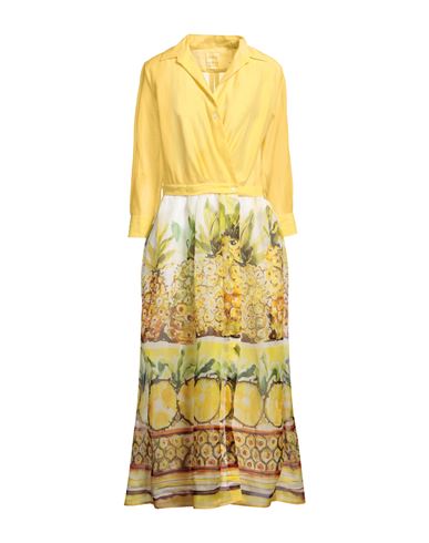 Sara Roka Woman Maxi Dress Yellow Size 10 Silk, Cotton In Yellow