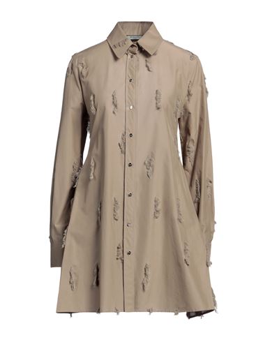 Shop Durazzi Woman Mini Dress Khaki Size 6 Cotton In Beige