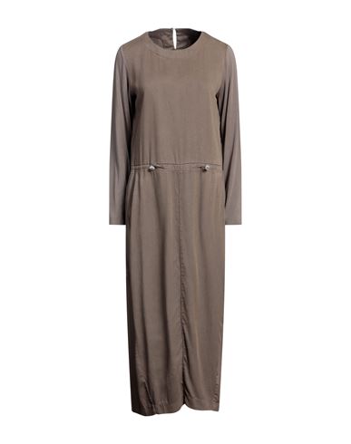 European Culture Woman Midi Dress Khaki Size L Lyocell, Elastane, Cotton In Beige