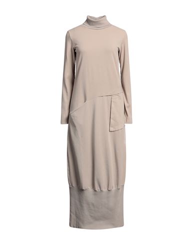 European Culture Woman Midi Dress Beige Size L Cotton, Elastane, Modal