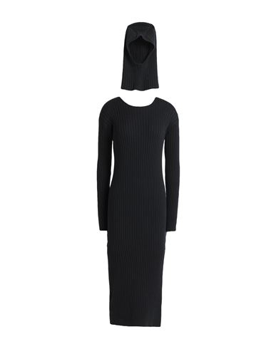 European Culture Woman Midi Dress Black Size L Cotton, Wool