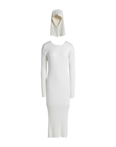 European Culture Woman Midi Dress Ivory Size Xl Cotton, Wool In White