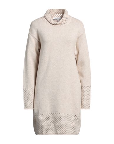 European Culture Woman Mini Dress Beige Size Xxl Wool, Viscose, Polyamide, Cashmere