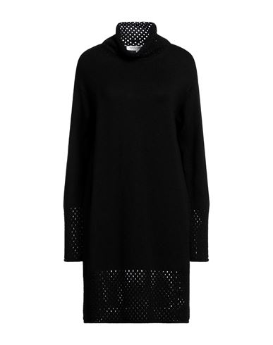 European Culture Woman Mini Dress Black Size Xxl Wool, Viscose, Polyamide, Cashmere