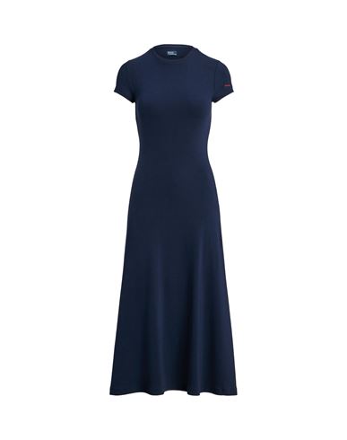 Polo Ralph Lauren Stretch-cotton Blend Tee Dress Woman Midi Dress Navy Blue Size L Modal, Cotton, El