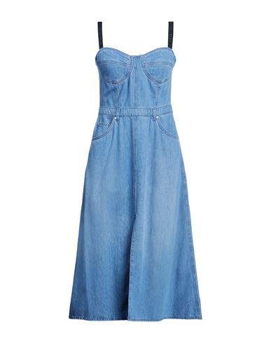 Pinko Woman Midi Dress Blue Size 12 Cotton In Blue