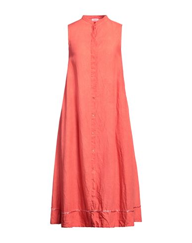 Rossopuro Woman Midi Dress Coral Size L Linen In Gray
