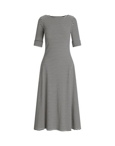 Lauren Ralph Lauren Striped Stretch Cotton Midi Dress Woman Midi Dress Black Size Xl Cotton, Elastan
