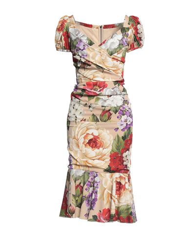 Dolce & Gabbana Woman Midi Dress Beige Size 12 Silk, Elastane In Brown