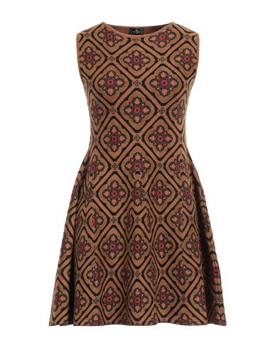 Shop Etro Woman Mini Dress Camel Size 8 Wool, Viscose, Cotton, Polyamide, Metallic Fiber In Beige