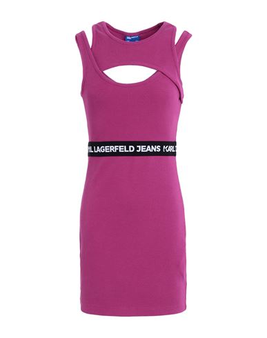 Shop Karl Lagerfeld Jeans Klj Logo Elastic Tank Dress Woman Mini Dress Mauve Size L Organic Cotton, Elast In Purple