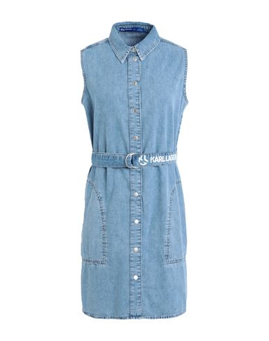 Karl Lagerfeld Jeans Klj Slvless Belted Denim Dress Woman Mini Dress Blue Size L Cotton