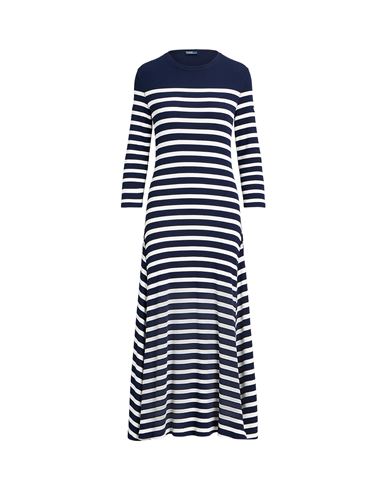 Shop Polo Ralph Lauren Striped Waffle-knit Dress Woman Maxi Dress Navy Blue Size L Modal, Cotton, Elastan