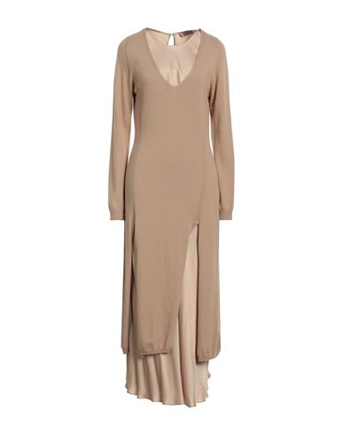 Shop Twinset Woman Midi Dress Camel Size L Polyimide, Viscose, Wool, Cashmere In Beige