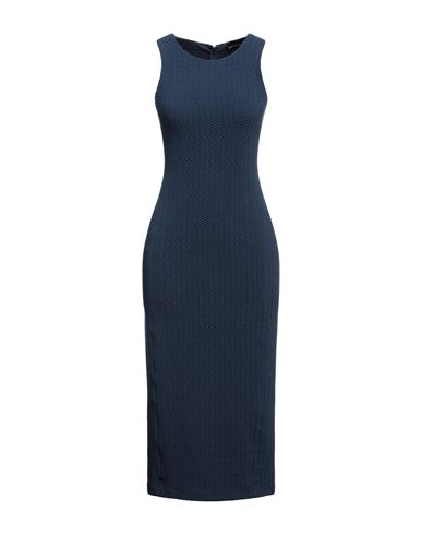 Emporio Armani Woman Midi Dress Navy Blue Size 12 Cotton, Polyamide, Elastane