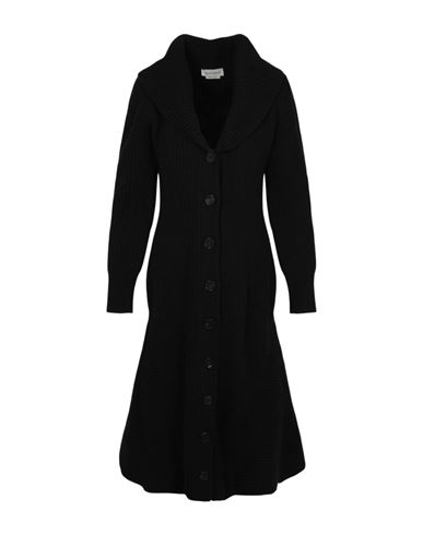 Alexander Mcqueen Wool Blend Long Ribbed Cardigan Woman Midi Dress Black Size L Wool, Cashmere