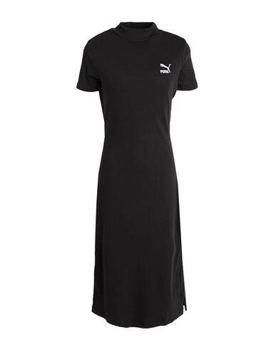 Puma Classics Ribbed Dress Woman Midi Dress Black Size M Cotton, Polyester, Elastane
