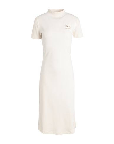 Puma Classics Ribbed Dress Woman Midi Dress Cream Size L Cotton, Polyester, Elastane In White