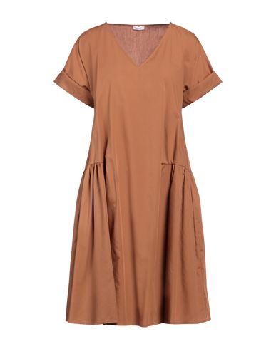 Shop Rossopuro Woman Midi Dress Camel Size S Cotton In Beige