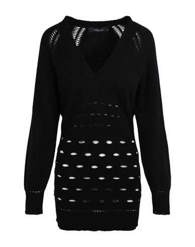 Shop Versace V-neck Knitted Dress Woman Mini Dress Black Size 6 Cashmere, Wool