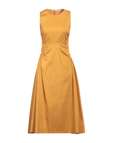 Patrizia Pepe Woman Midi Dress Ocher Size 8 Cotton, Polyamide, Elastane In Yellow