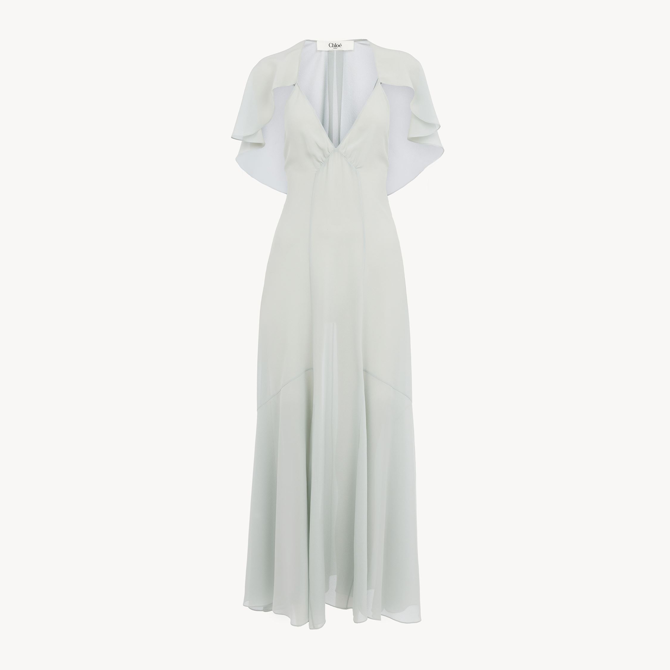 Shop Chloé Long Flou Dress In Silk Georgette Green Size 2 100% Silk