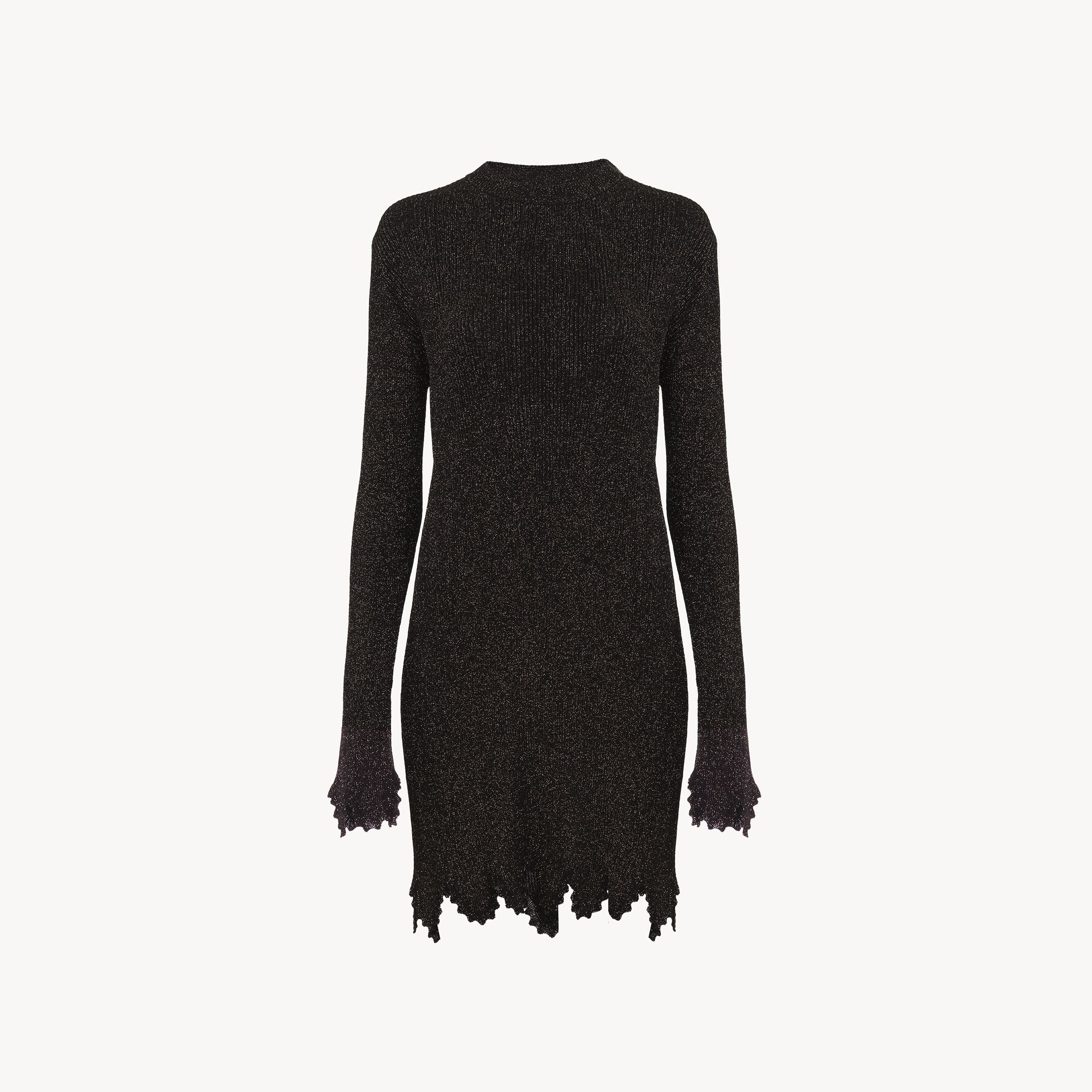 Shop Chloé Fitted Scallop Dress In Viscose-blend Knit Black Size S 100% Viscose