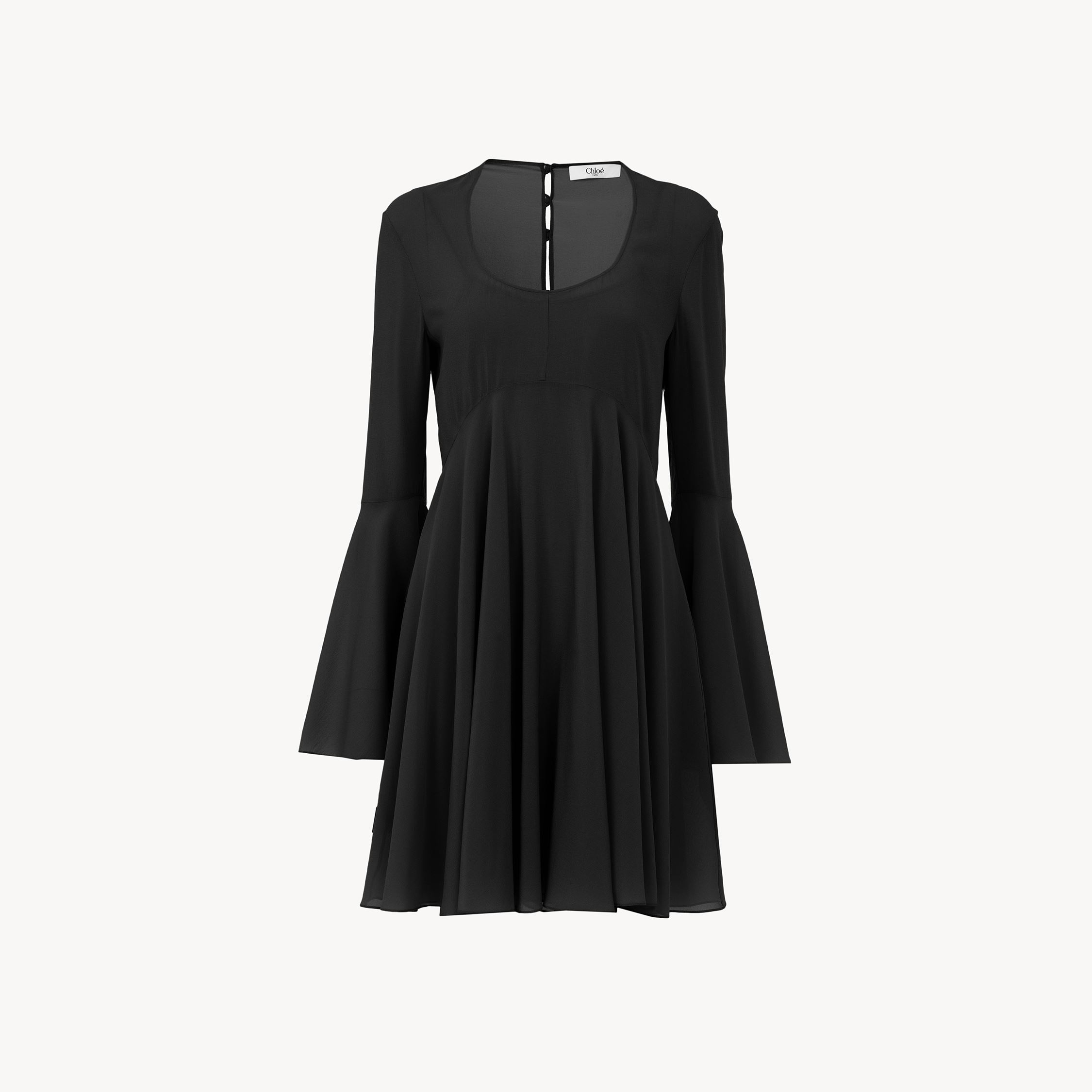 Shop Chloé Mini Robe Évasée En Georgette De Soie Femme Noir Taille 40 100% Soie In Black