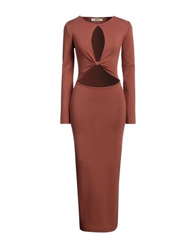 Shop Akep Woman Midi Dress Brown Size 4 Viscose, Polyester, Polyamide
