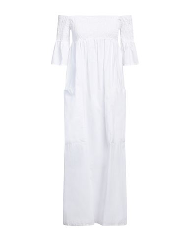 Shop Imperial Woman Midi Dress Ivory Size Xs Cotton In White