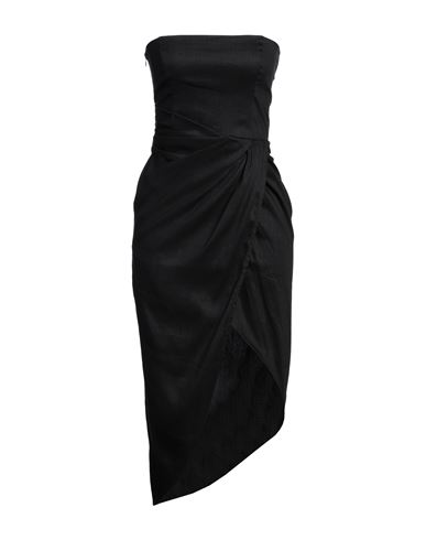 Gauge81 Woman Midi Dress Black Size 8 Linen, Viscose, Elastane