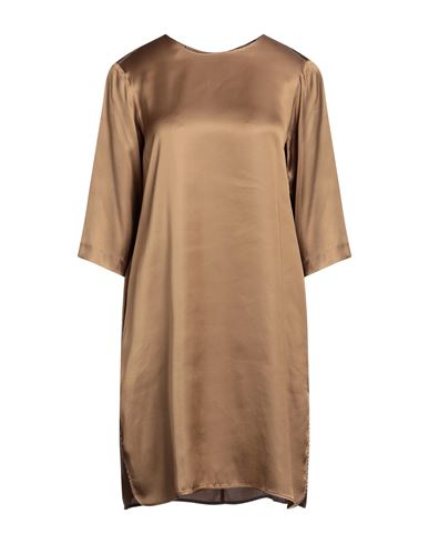 Shop Rossopuro Woman Mini Dress Khaki Size L Viscose In Beige