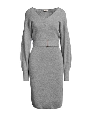 Agnona Woman Midi Dress Grey Size Xl Cashmere, Metal In Gray