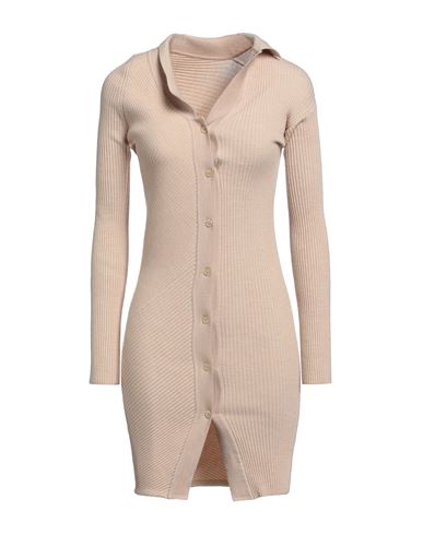 Shop Jacquemus Woman Mini Dress Beige Size 6 Wool, Polyamide, Elastane