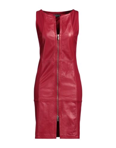 Myskin Woman Mini Dress Red Size 4 Leather, Viscose, Elastane In Burgundy