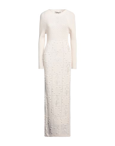 Shop Twinset Woman Maxi Dress Off White Size L Polyamide, Viscose, Wool, Cashmere, Polyester