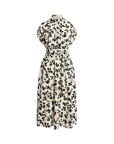 Lauren Ralph Lauren Leaf-print Belted Crepe Dress Woman Midi Dress Ivory Size 8 Recycled Polyester In White