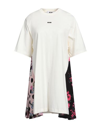 Shop Msgm Woman Mini Dress Cream Size M Cotton In White