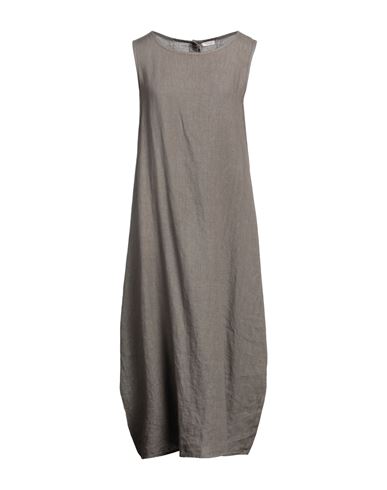 Rossopuro Woman Midi Dress Khaki Size M Linen In Gray