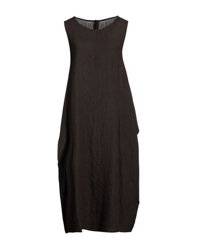 Rossopuro Woman Midi Dress Dark Brown Size L Linen