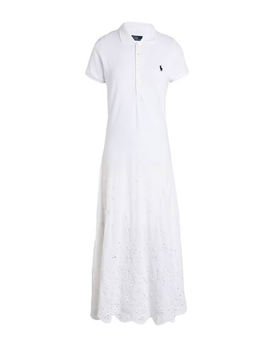 Polo Ralph Lauren Woman Midi Dress White Size L Cotton, Elastane