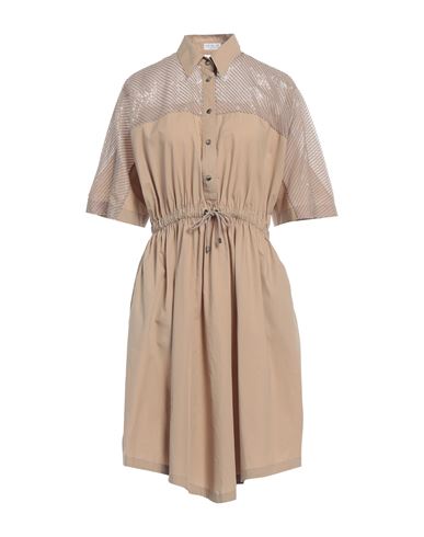 Brunello Cucinelli Woman Midi Dress Sand Size Xs Cotton, Polyester, Silk In Brown