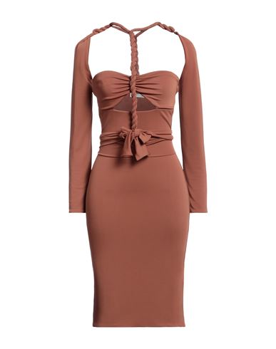 Amotea Woman Mini Dress Brown Size 6 Polyester, Elastane
