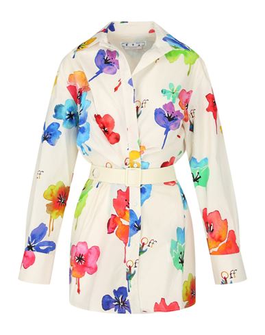 Off-white Floral Print Belted Dress Woman Mini Dress Multicolored Size 4 Cotton