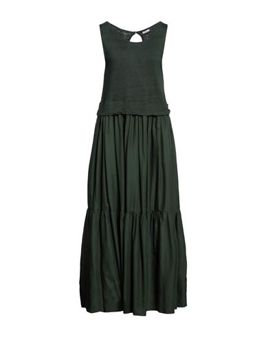Rossopuro Woman Maxi Dress Dark Green Size L Linen, Cotton