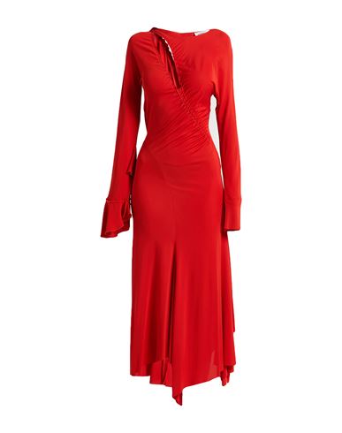 Victoria Beckham Asymmetric Cut-out Midi Dress In Tomato Red