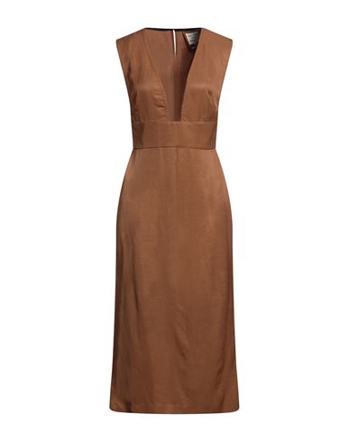 ALESSIA SANTI ALESSIA SANTI WOMAN MIDI DRESS BROWN SIZE 10 VISCOSE, LINEN 
