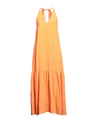 120% Lino Woman Maxi Dress Orange Size 4 Linen, Cotton In Orange